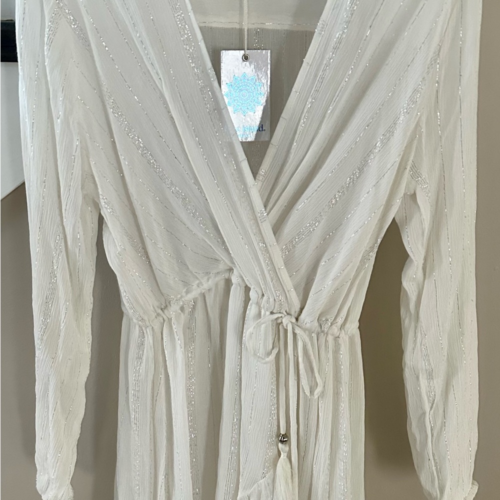 Blue Island White and Silver Cover Up Dress